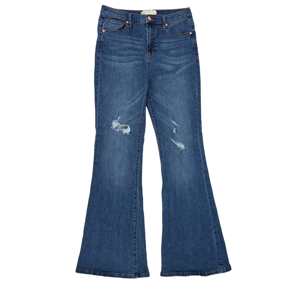 Altar'd State Flare Jeans High Rise Distressed Greyhound Wash Retro  30/11 Bell